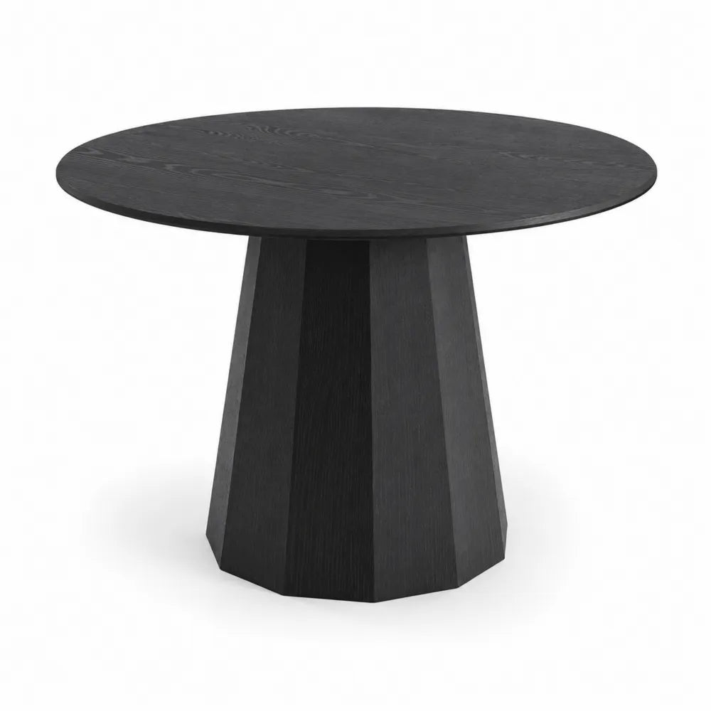 Table ronde en bois noir avec plateau en frêne et pied en chêne 120 cm