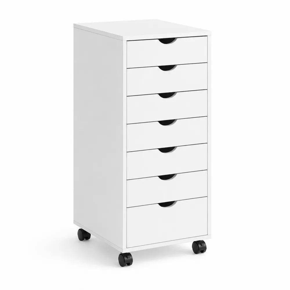 Chiffonnier à roulettes 6 tiroirs en bois MDF Blanc
