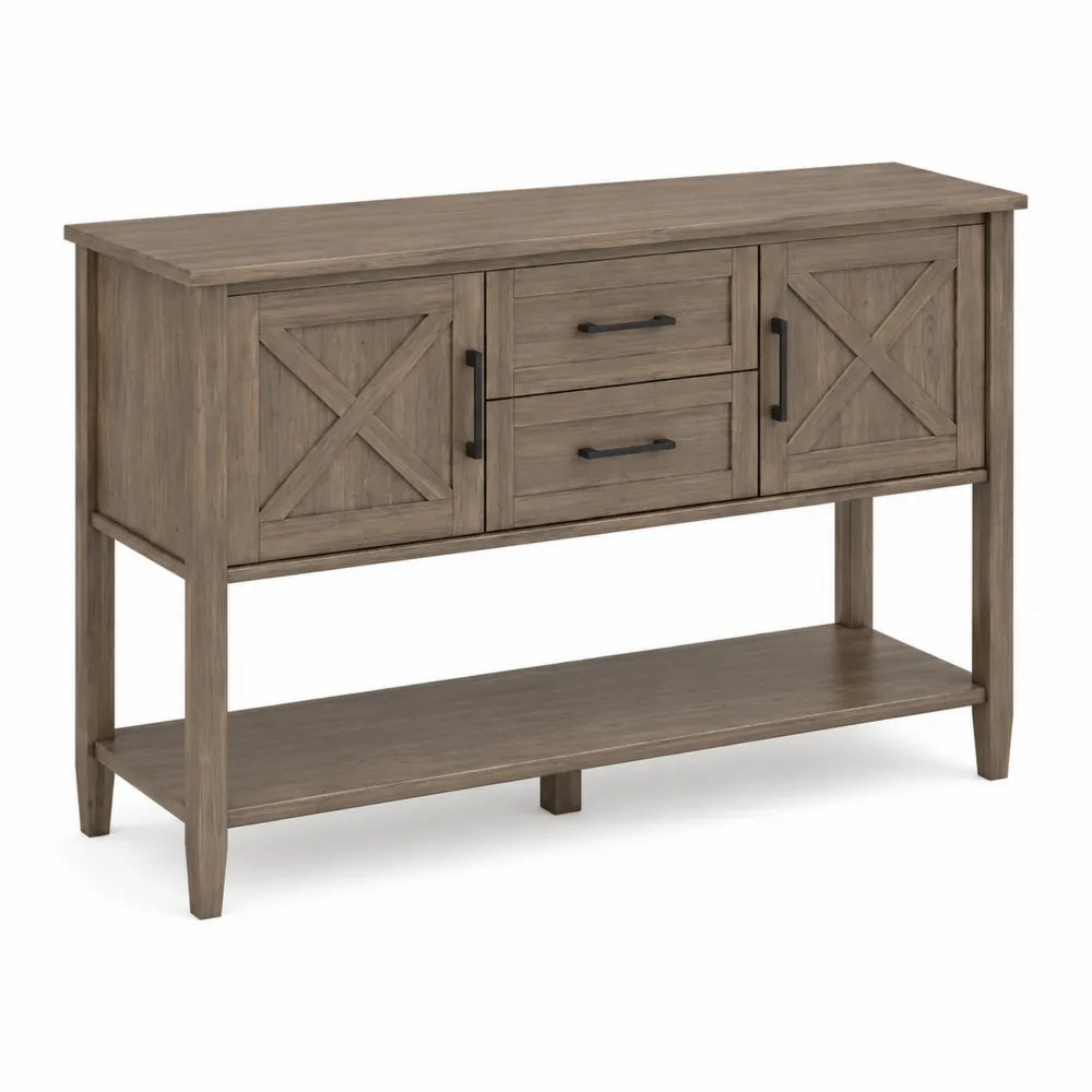Table console en bois avec tiroirs et portes marron