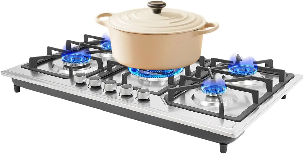 Cuisinière avec four, 5 foyers, encastrable, autonome, professionnel, 5 feux, NG, LPG, avec protection thermique automatique, Plaque de cuisson à gaz