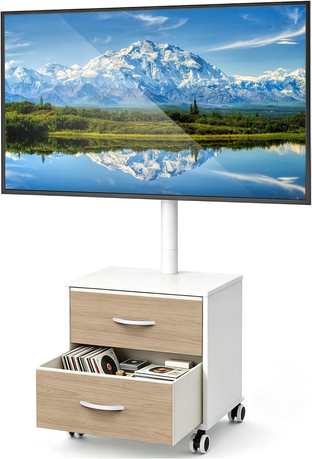Meuble TV 5Rcom, 60 pouces, 400 x 400 mm, roulettes de déplacement, OLED, écran LCD, Hauteur réglable avec Support jusqu'à 40 kg