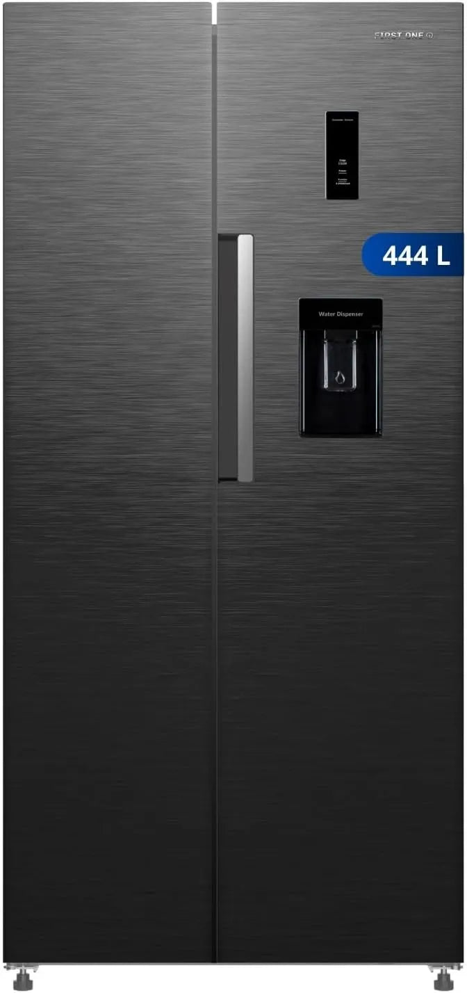Réfrigérateur FSBS444, 444 L, acier inoxydable, Dark inox, 276L + 168L, First One Réfrigérateur Side by Side 444L FSBS444, Distributeur d'eau