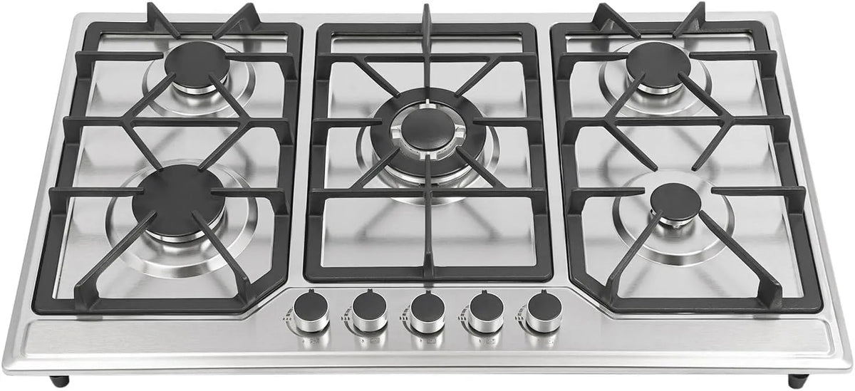 Cuisinière avec four, encastrable, acier inoxydable, Plaque de cuisson à gaz 5 flammes, 75, 1 kW, Pour gaz naturel et GPL, 5 brûleurs