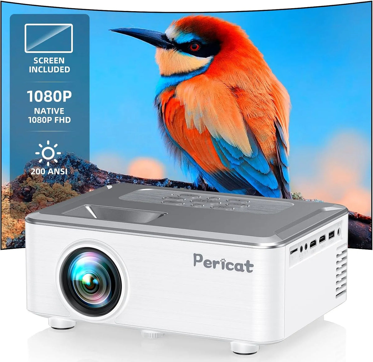 Smart TV 1080P, 100 pouces, téléviseur, Wi-Fi, extérieur, Bluetooth, compatible avec smartphone, projecteur de film pericat 200 ANSI 1080P HD avec