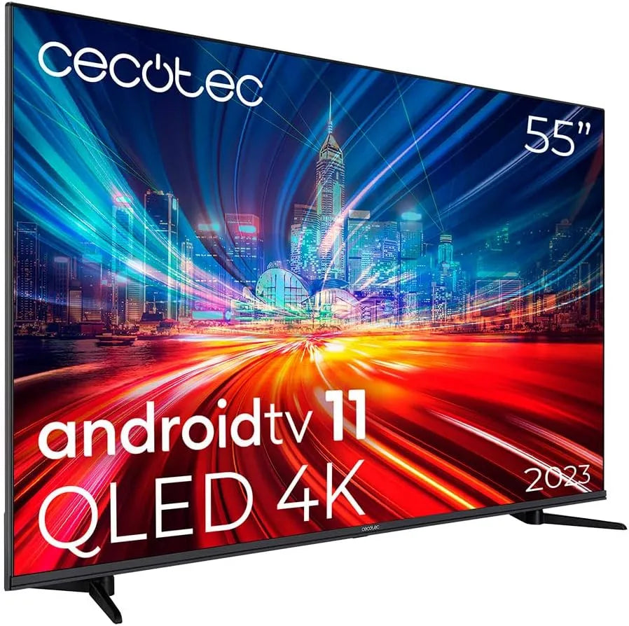 Cecotec VQU11055+S Smart TV, téléviseur, 4K UHD, QLED, HDR, Android OS, 2 Haut-parleurs 10W et Subwoofer 12W, Wide Color Gamut 96%, HDR10, 2023