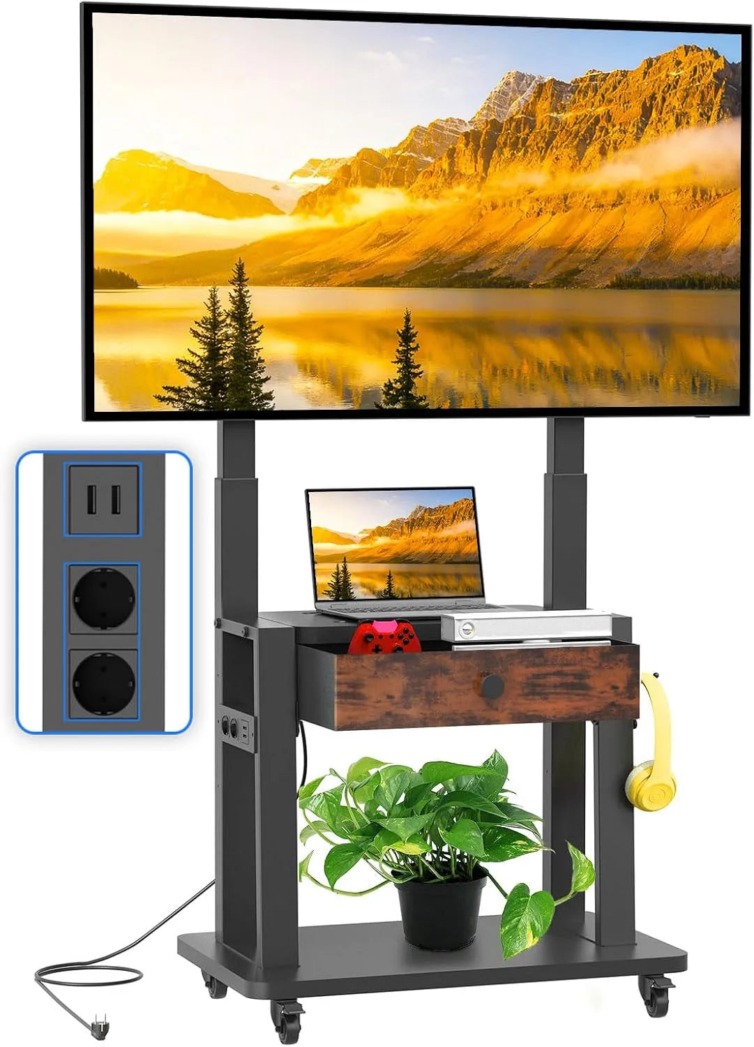 Meuble TV, 75 pouces, roulettes de déplacement, OLED, écran LCD, LCD/LED, Maiproo Support TV à roulettes avec prise pour écrans plats, idéal pour le