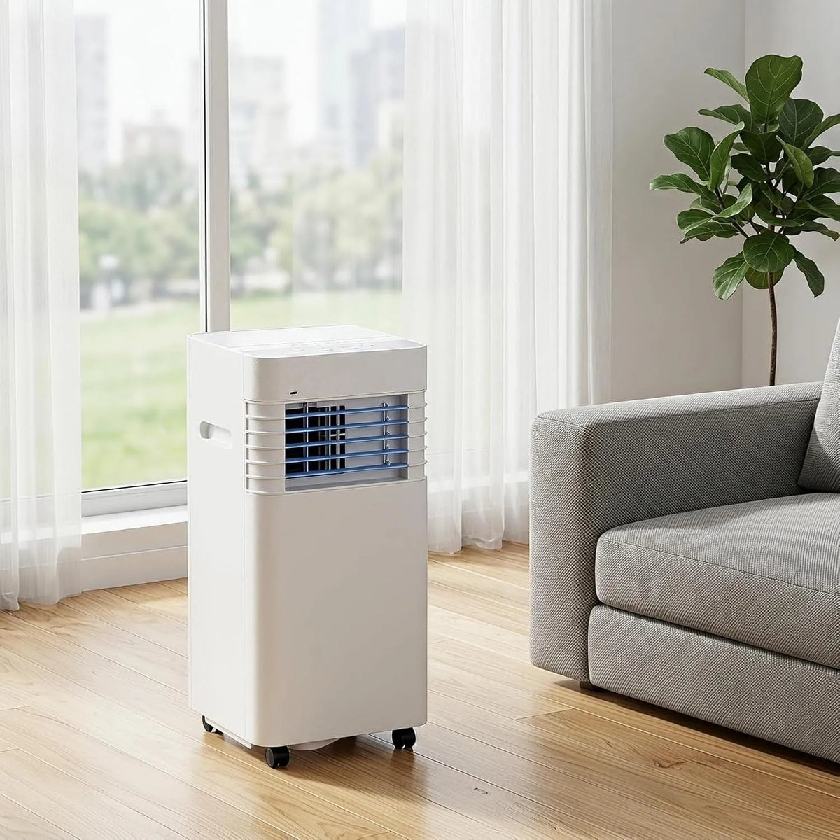 Climatiseur 24h, portable, minuteur, 5000 BTU, 2 Vitesses, Affichage Numérique, Ventilateur pour Grande Pièce avec Kit Installation