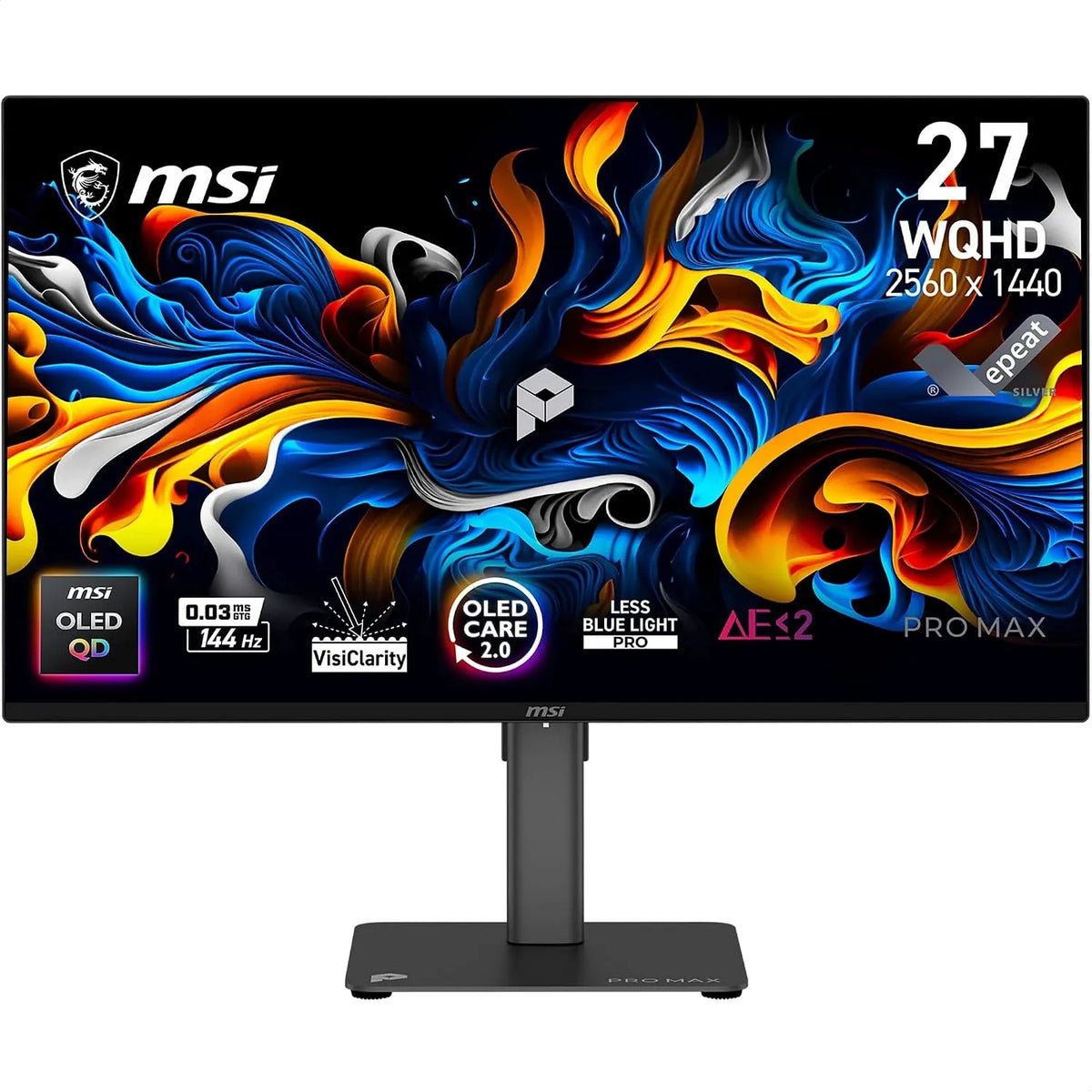 MSI Dalle QD-OLED 2560x1440, Pro Max Écran Professionnel 27' WQHD, 144 Hz, 03ms 271QPx14G, DisplayPort, compatible G-SYNC et AMD FreeSyncTM, HDMI