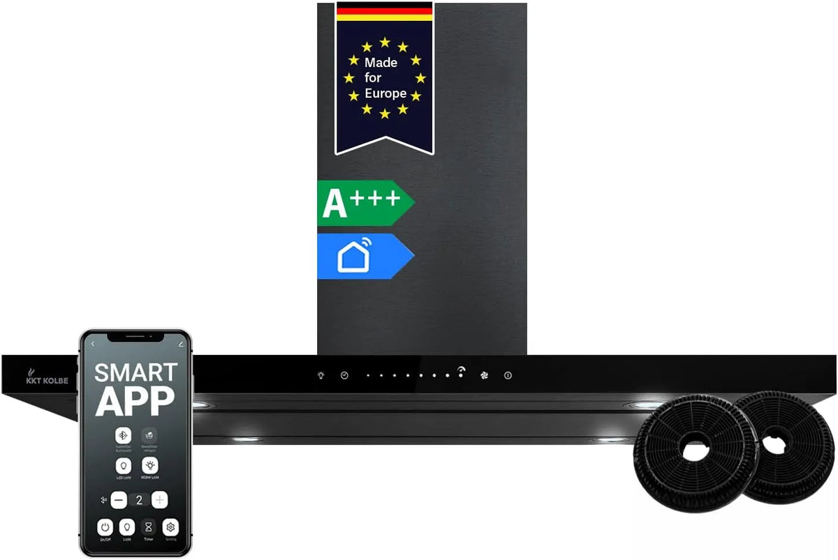 Hotte aspirante FLAT-EILAND-6S, 90 cm, 680 m3/h, hotte de cuisine, tactile, Wi-Fi, noir