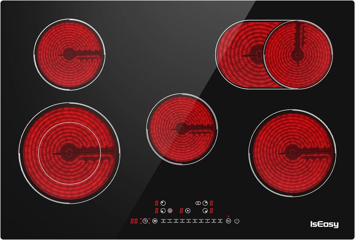 Plaque vitrocéramique, 77cm, 8600 W, encastrable, tactile, minuteur, noir, Table de Cuisson Vitrocéramique 5 Foyer, Plaque de Cuisson Electrique 8600W