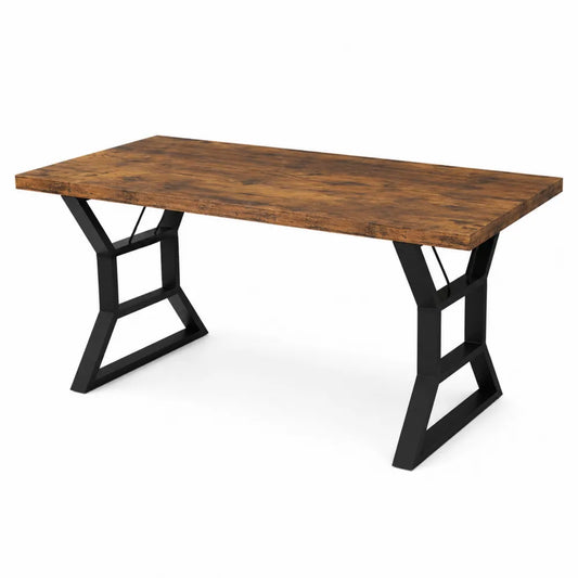 Table à manger rectangulaire MDF Chêne et Acier Noir 150x75x76 cm