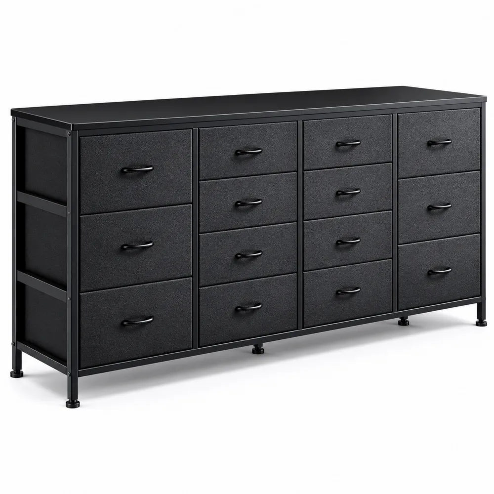 Commode en métal et tissu à 12 tiroirs Noir