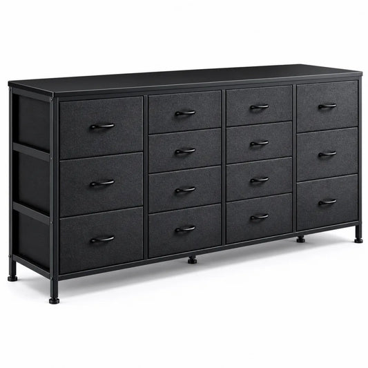 Commode en métal et tissu à 12 tiroirs Noir