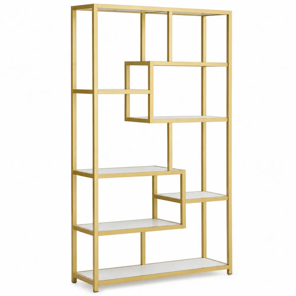 Étagère en métal doré avec étagères blanches 180x80x30 cm