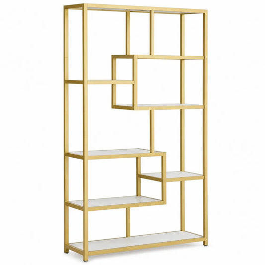 Étagère en métal doré avec étagères blanches 180x80x30 cm