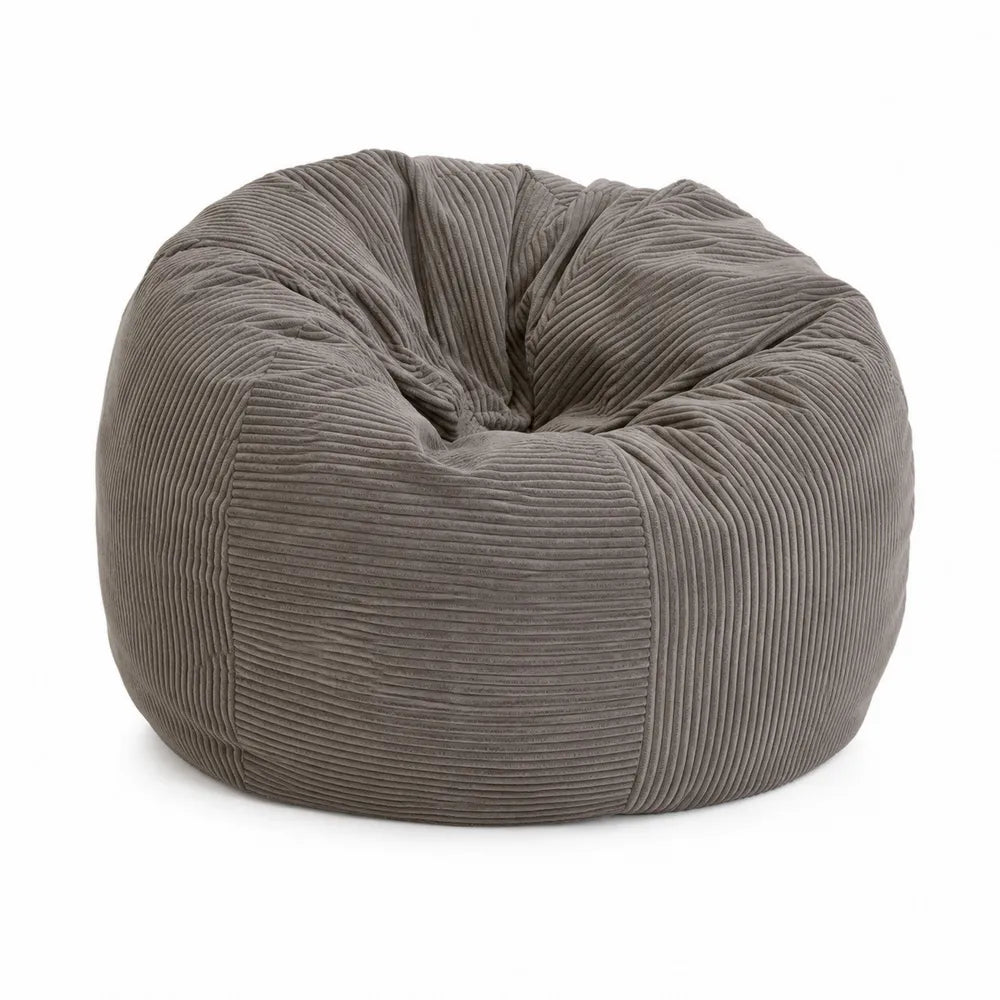 Pouf en Velours Côtelé Gris