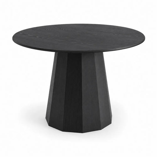 Table ronde en bois noir avec plateau en frêne et pied en chêne 120 cm