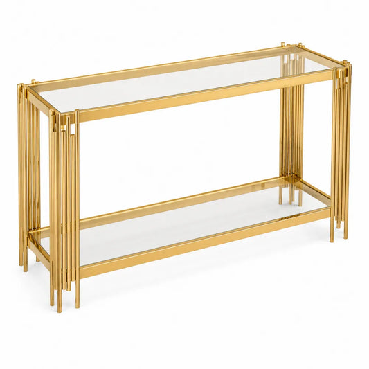 Table console en métal et verre trempé