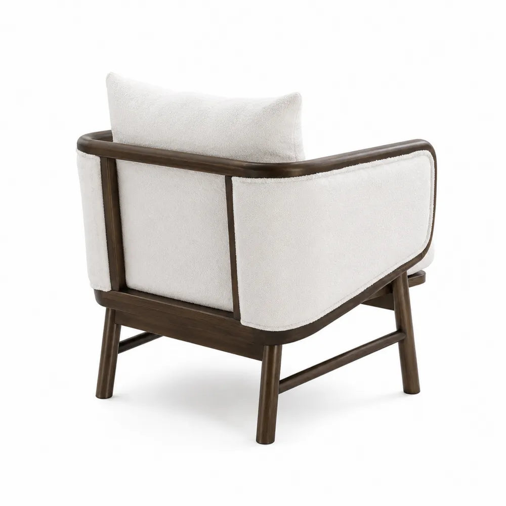 Fauteuil en Bois avec Revêtement Tissu Bouclé Blanc
