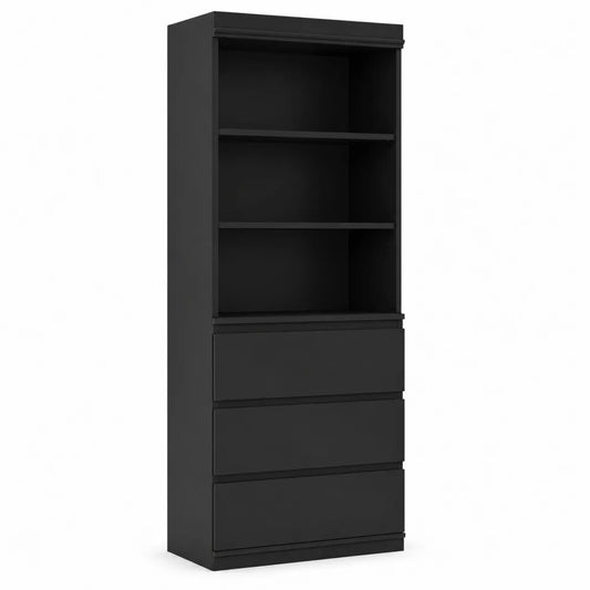Bibliothèque avec 3 étagères et 4 tiroirs en bois noir