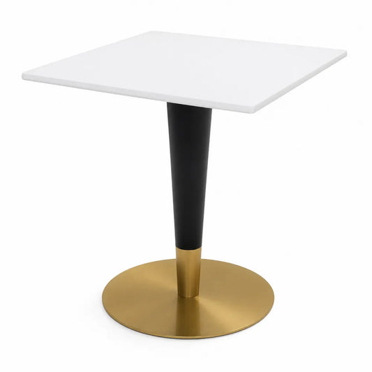 Table carrée en MDF avec pied en acier noir et doré