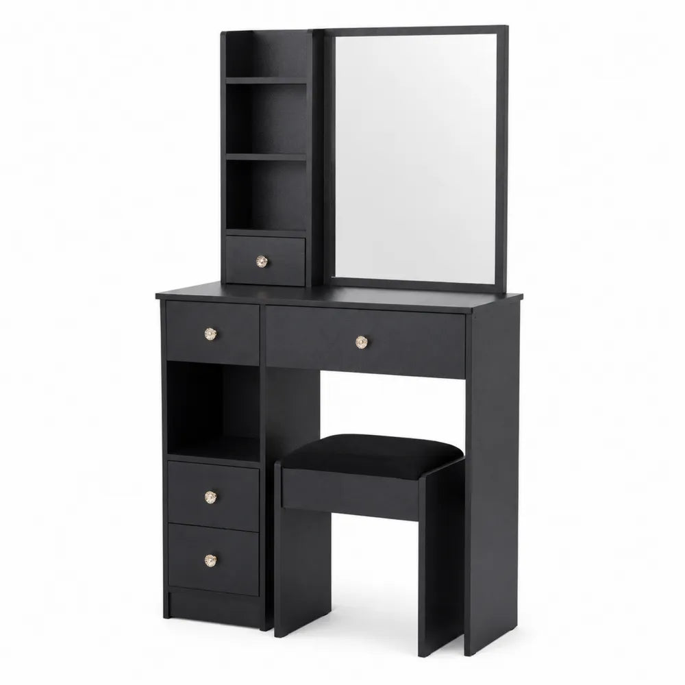 Coiffeuse en bois avec miroir et tabouret Noir