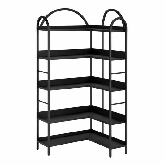 Étagère d'angle en métal noir avec 5 niveaux