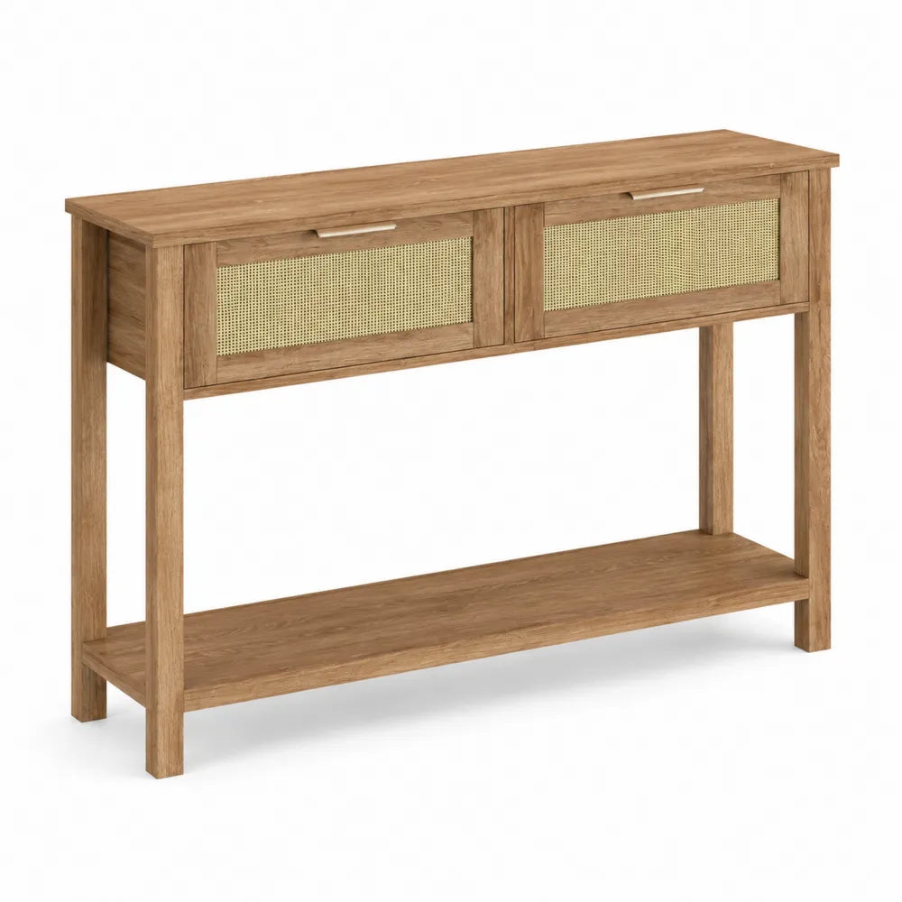 Console en bois et rotin avec 2 tiroirs 120x35x85cm