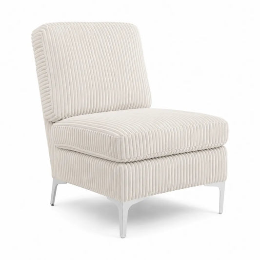 Chaise en velours côtelé crème sans accoudoirs