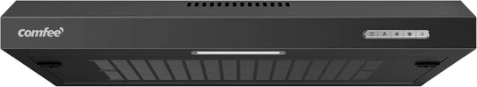Hotte aspirante, 60cm, 200 m3/h, hotte de cuisine, COMFEE' KWH-SLIF17B-60, évacuation et recyclage, extérieur, 3 niveaux, noir, LED, 200m3, Idéal pour