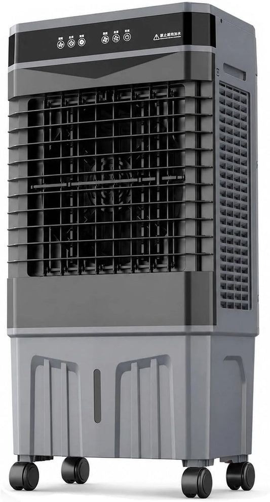 Climatiseur 12H, 85 L, minuteur, 3 vitesses, oscillation, professionnel, Rafraîchisseur d'Air Évaporatif 85L avec 4 Blocs de Glace, Télécommande