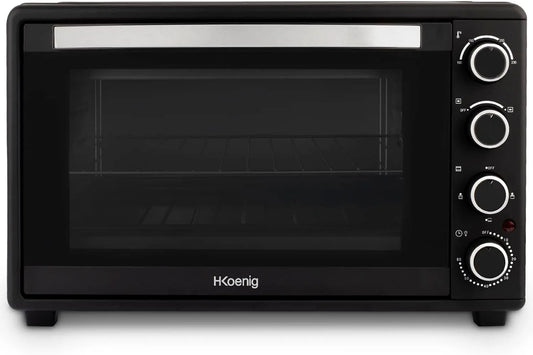 Four électrique à pizza, 45 L, 2000 W, H.Koenig FO45, minuteur, gril, compact, verre, Minuterie 60 min, 230°, Arrêt automatique, Porte vitrée