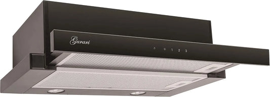 Hotte aspirante, 60cm, 1000 m3/h, hotte de cuisine, encastrable, noir, Gurari GCH 117 BL, LED Eclairage