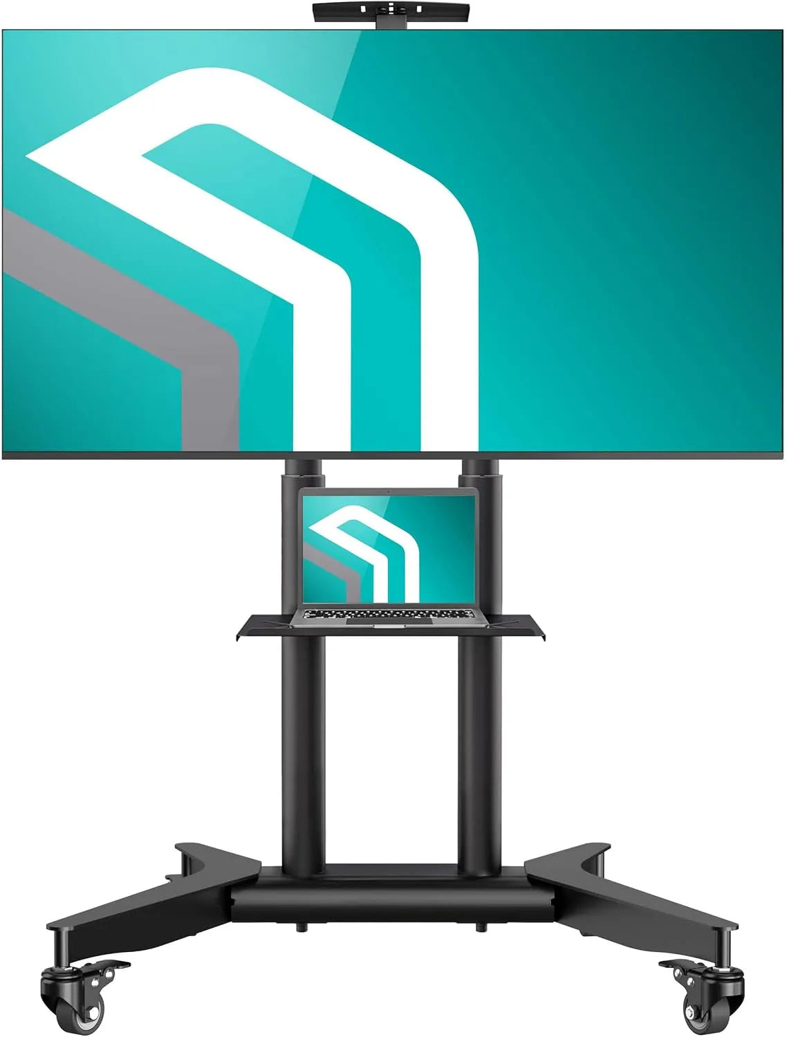 Meuble TV TS1571-B, 75 pouces, roulettes de déplacement, noir, Max VESA 600x400, 50 kg, Support TV mobile, hauteur réglable, deux étagères, bureaux