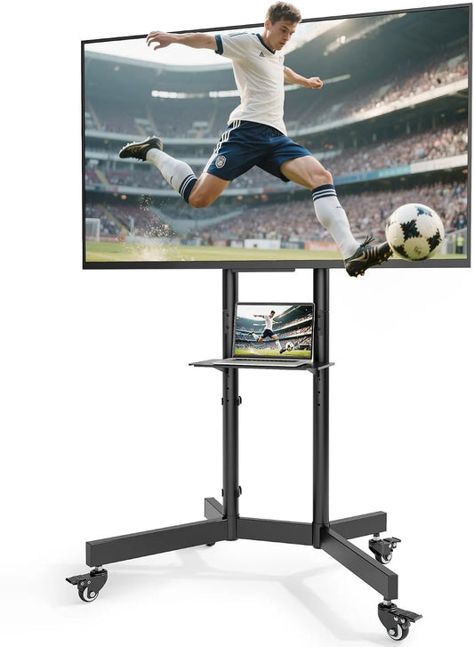 Meuble TV, 86 pouces, 600x400mm, roulettes de déplacement, Capacité 90kg, Étagère PC, Hauteur Réglable, Inclinable, Roulettes Verrouillables