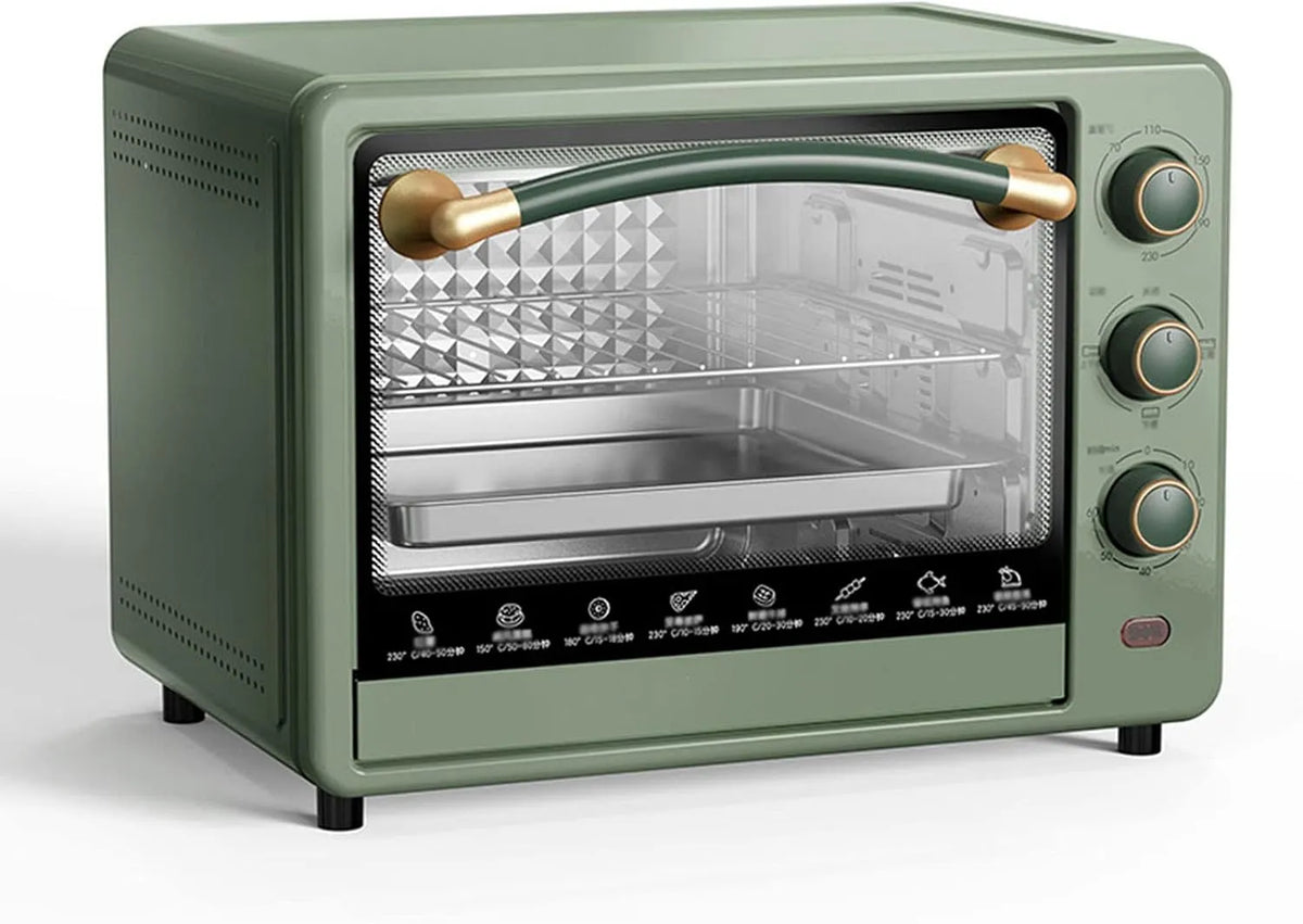 Four électrique, 32 L, 1500 W, vert, Four à Convection Multifonctionnel Efficace de 32 L pour la Cuisson d'ustensiles de Cuisine par Home