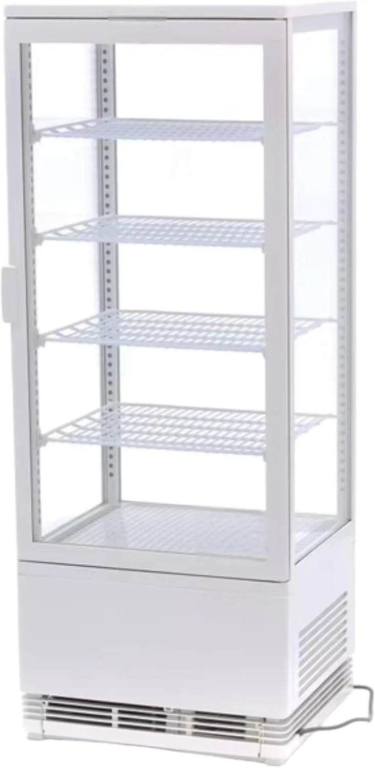Vitrine réfrigérée, 98 L, éclairage LED, pâtisserie, noir, 4 Faces Vitrées, Température 0, +12°C, Froid Ventilé, Idéale pour Boissons, Blanc