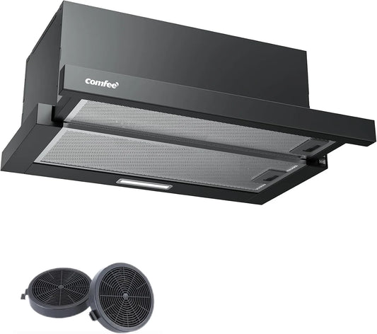 Hotte aspirante, 60 cm, 400 m3/h, hotte de cuisine, COMFEE CHL03M21B, noir, COMFEE Hotte aspirante CHL03M21B - 60 cm de recirculation - Débit d'air