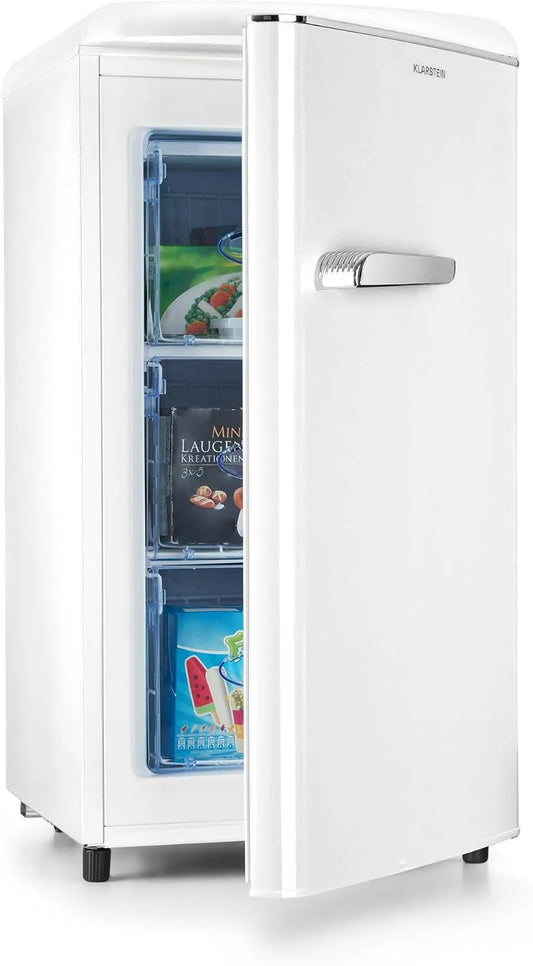 Klarstein Congélateur, 60 L, 0 à -18 °C, pose libre, gril, thermostat, armoire congélateur, 3 grilles, KLARSTEIN Laika, design rétro - crème