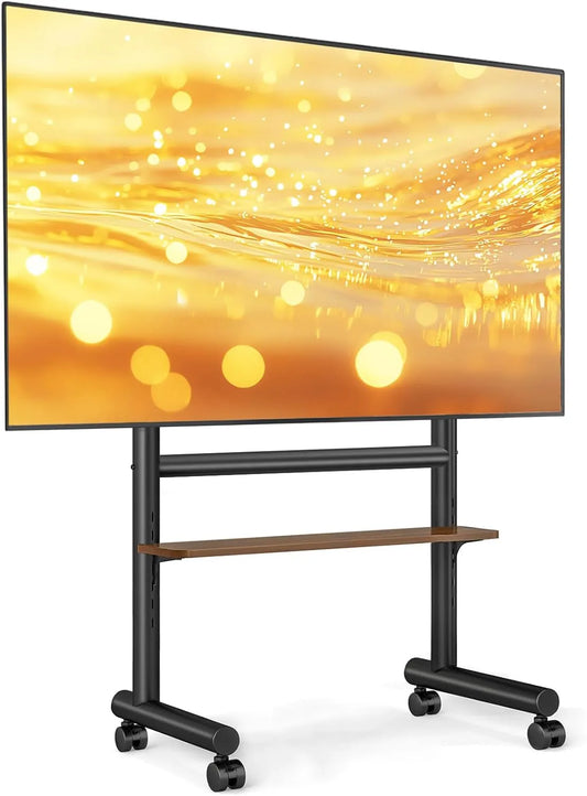 Meuble TV 5Rcom, 85 pouces, roulettes de déplacement, noir, Support TV Roulant Robust avec Étagère & Capacité 60kg, Design Réglable, Mobilité Facile &