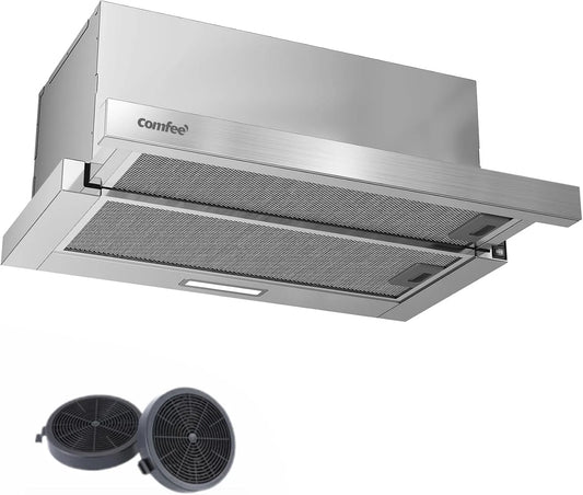 Hotte aspirante, 60 cm, 400 m3/h, classe énergétique A, hotte de cuisine, COMFEE CHL03M21S, système de recirculation, flux d'air, type plat