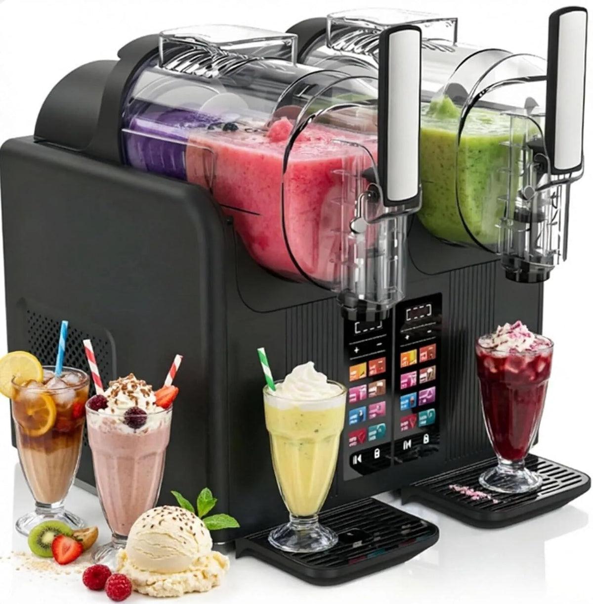 Produit Double Réservoir, Machine à Granita Et à Glace Molle 2 en 1, Black, 7 Programmes Prédéfinis, Frappés Et Cocktails Congelés, Avec Autonettoyage