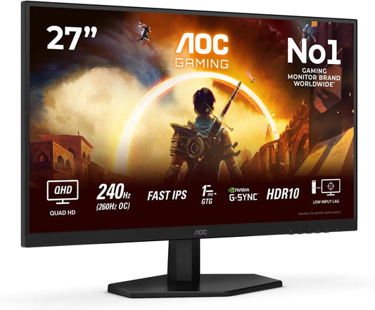 Moniteur, 27 pouces, 2560 × 1440, 1 ms, 260 Hz, AOC Q27G42ZE, configuration gaming, HDR, dalle IPS, HDMI, écran PC, noir, HDR10, 1ms GtG
