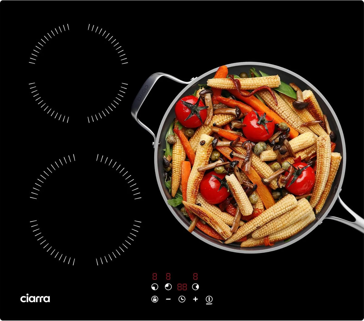 CIARRA Ustensile de cuisson, 60 cm, 3 foyers, 5600 W, tactile, minuteur, verrouillage, Pour Casseroles de 30 cm, 5600W, Sécurité Enfant, Puissance
