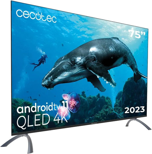 Cecotec VQU20075 Smart TV, 75 pouces, téléviseur, 4K UHD, QLED, HDR, Android OS, Dolby Vision & Atmos, HDR10, 2023, HBBTV, Android TV 11, sans Bord