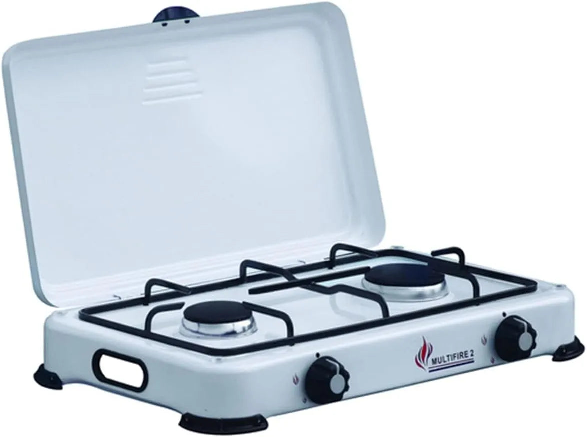 Plaque de cuisson à gaz, 2 foyers, 3200 W, camping, fonte, amovible, table de cuisson à gaz, Compatible Gaz Butane, INTEC - Réchaud à Gaz 2 Feux 3200W