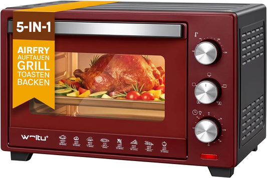 Four électrique, 28 L, 1600 W, 100 à 230 °C, minuteur, gril, compact, décongélation, noir, Minuterie 0-60 min, 3 Modes de Cuisine, Grille, WOLTU Mini
