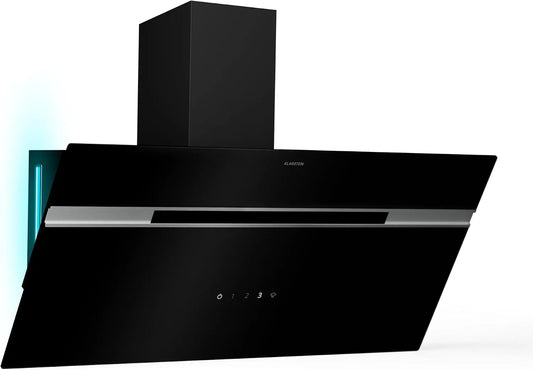 Klarstein Hotte aspirante, 90 cm, 615 m3/h, 63 dB, classe énergétique A, hotte de cuisine, tactile, silencieux, noir, LED Multicolore, Débit d'Air 615