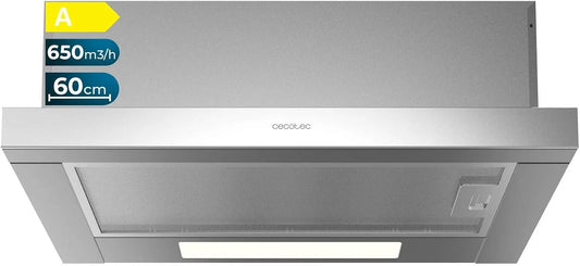 Cecotec Bolero Flux TLM Hotte aspirante, 60 cm, 165 W, 650 m3/h, hotte de cuisine, acier inoxydable, Finition Inox, 2 Niveaux de Puissance, Commande