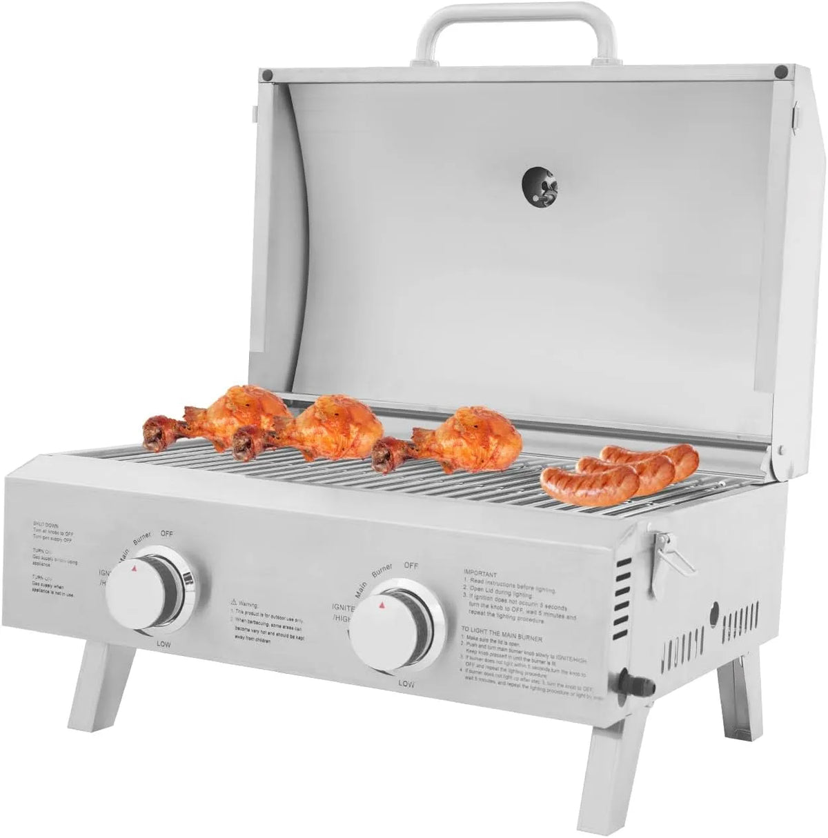 Plaque de cuisson, portable, gril, camping, acier inoxydable, Barbecue à gaz portable à 2 brûleurs - Barbecue à gaz de table avec grille de cuisson